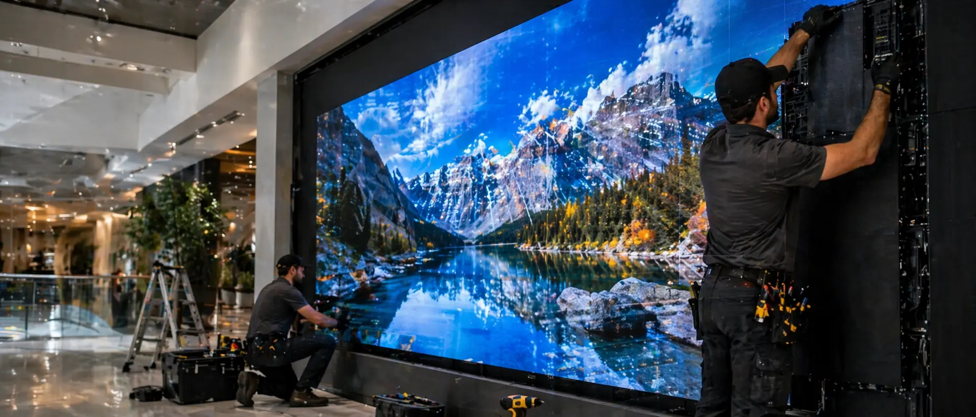 Commercial LED video wall installation for businesses and retail environments