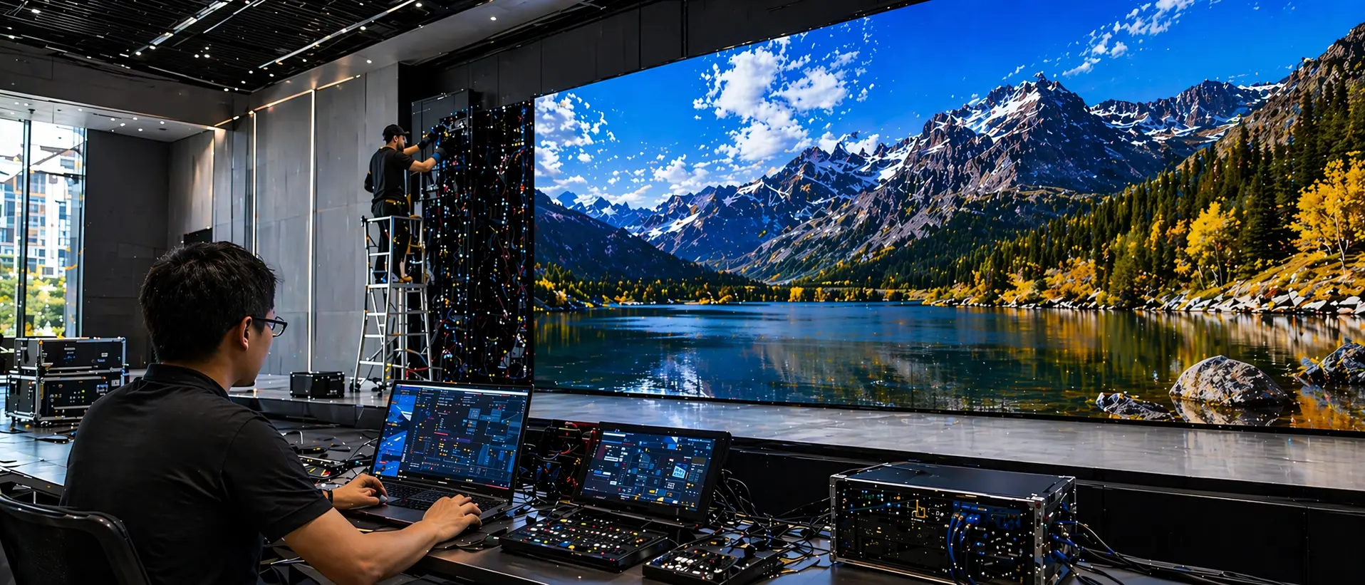 LED video wall configuration and commissioning with controller setup and calibration