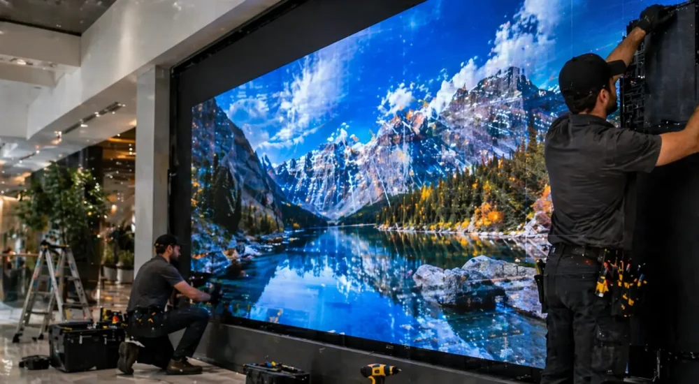 Commercial LED video wall installation for businesses and retail environments