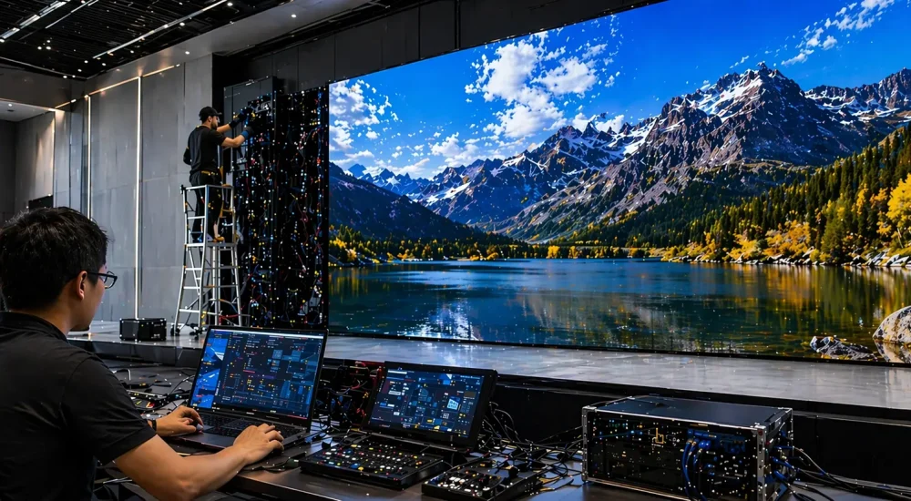 LED video wall configuration and commissioning with controller setup and calibration